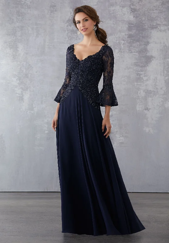 Formal Dress for Art GalleriesMGNY By Mori Lee - Lace V Neck Flounce Sleeve Chiffon Gown 71704