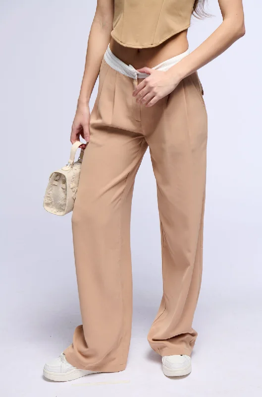 women's slim-fit pantsTHAT GIRL CONTRAST WAIST TROUSER IN TAUPE