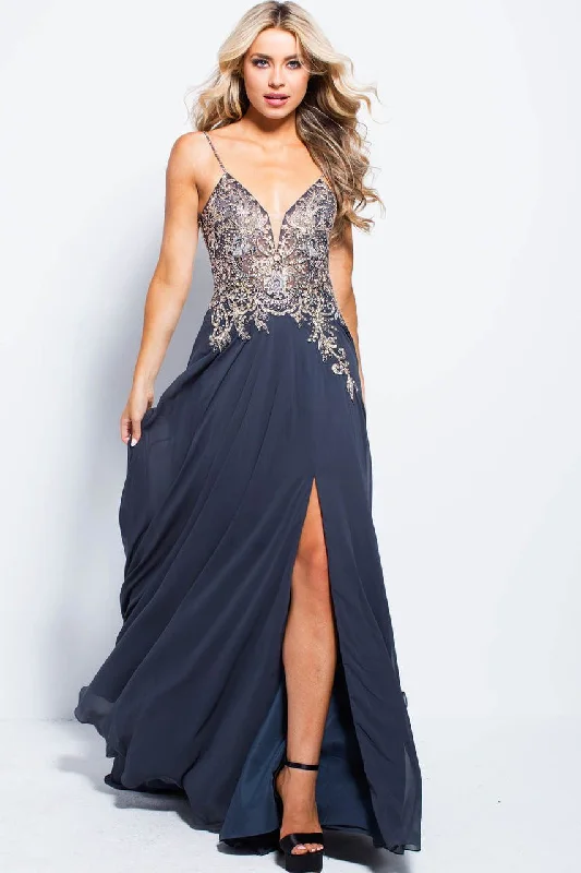 Formal Dress for Cruise Ship EventsJovani - JVN55885 Embellished Bodice Flowy Chiffon A-Line Gown