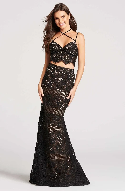 Formal Dress for Masquerade BallsEllie Wilde - Two Piece Cross-Strapped Lace Trumpet Gown EW118058