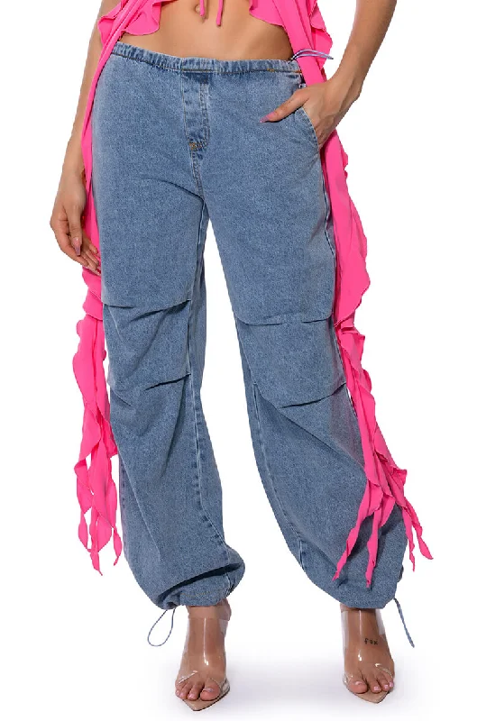 women's distressed pantsSKATER GIRL DENIM DRAWSTRING PANT