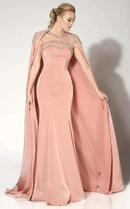 Formal Dress for Winter Formal EventsMNM Couture - Embellished Illusion Caped Gown 10840