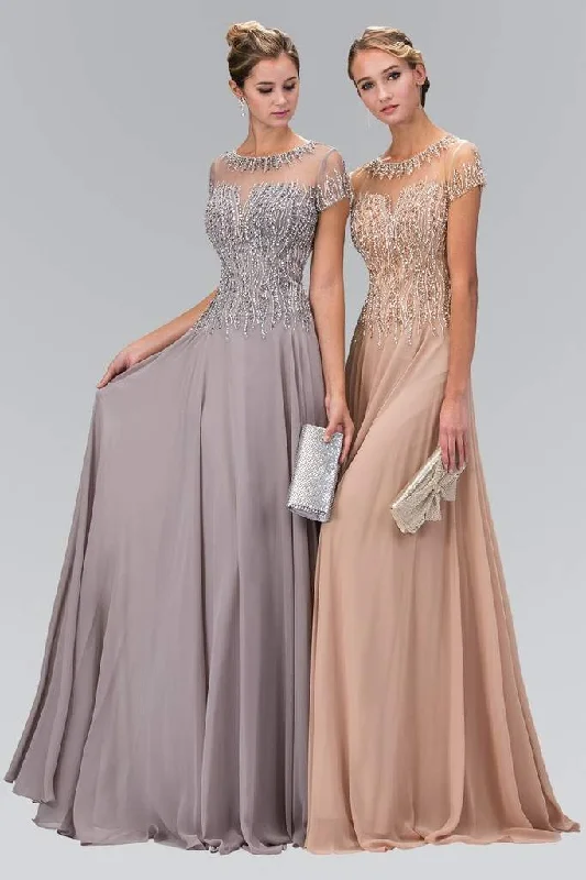 Formal Dress for Formal DancesElizabeth K Beaded Trellis Illusion Chiffon A-Line Gown GL2126