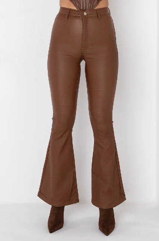 women's linen pantsON DUTY VEGAN LEATHER HIGH RISE FLARE PANTS