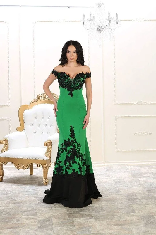 Formal Dress for Beauty ContestsMay Queen - RQ7499 Floral Appliqued Two Toned Off Shoulder Mermaid Gown