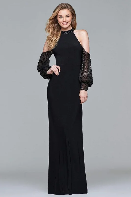 Formal Dress for Creative ThemesFaviana Cold Shoulder Haltered Jersey Gown s10053 - 1 pc Black In Size 8 Available