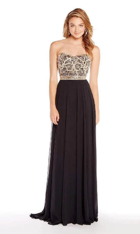 Formal Dress for Summer WeddingsAlyce Paris - Metallic Beaded Bodice Strapless Chiffon Gown 60191 - 1 pc Black In Size 4 Available