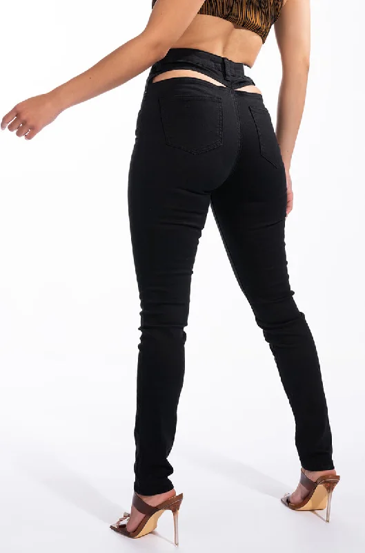 women's warm pantsHEIDE BACK CUT OUT SKINNY JEANS