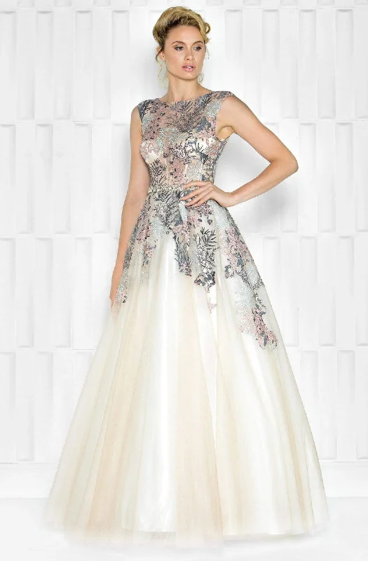 Formal Dress for Grammy AwardsColors Couture - Embellished Illusion Bateau Ballgown J034 - 1 pc Nude/Multi In Size 8 Available