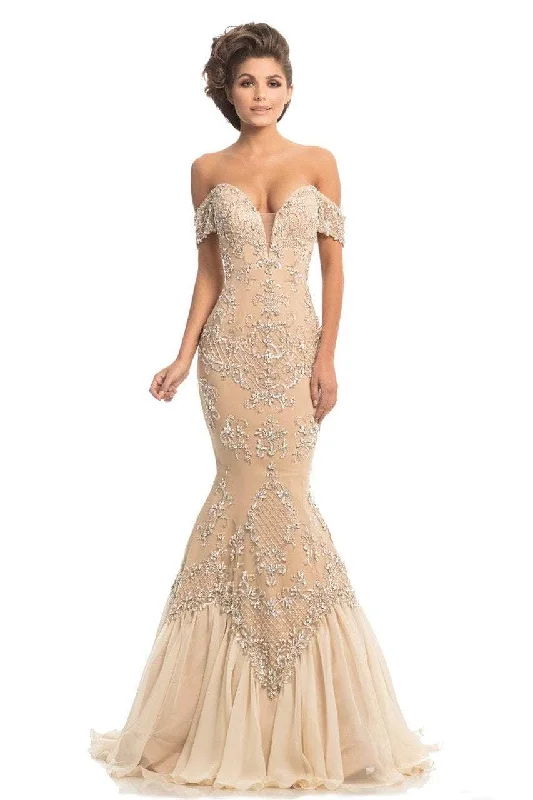 Formal Dress for Civil CeremoniesJohnathan Kayne Crystal Adorned Off Shoulder Mermaid Gown 8211 - 1 pc Nude In Size 8 Available