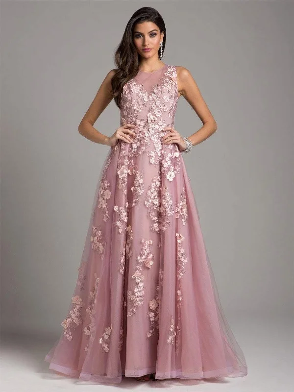 Formal Dress Alterations Near MeLara Dresses Blossom Appliqued Illusion A-Line Gown 29968