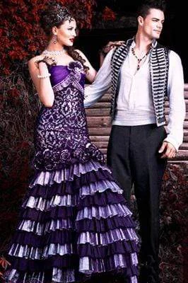 Formal Dress for Grammy AwardsMNM Couture Strapless Pleated Floral  Layered Mermaid Gown KH060 - 1 pc Purple/Silver In Size 18 Available