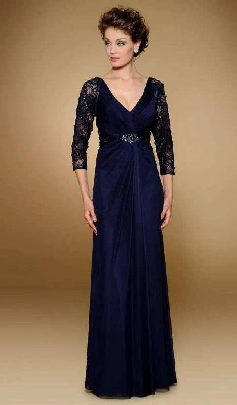 Formal Dress for Opera NightsRina Di Montella - Pleated Surplice Bodice Chiffon Gown RD1813 - 1 pc Navy In Size 8 Available