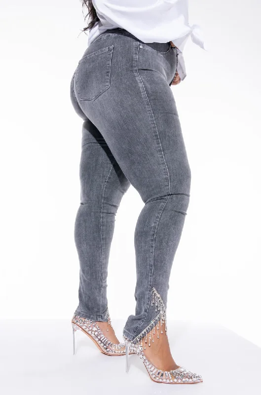 women's straight-leg pantsEXTREME STRETCH HIGH RISE SKINNY JEANS RHINESTONE