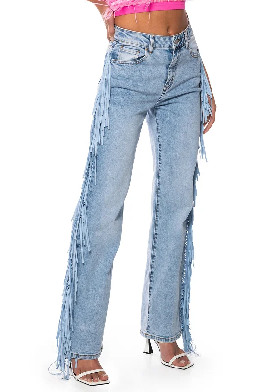 women's dress pantsLET LOOSE FRINGE SIDE JEANS