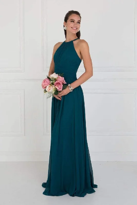 Formal Dress for Creative ThemesElizabeth K Crisscross-Banded Waist Long Halter Gown - 2 pcs Teal In Size S and M Available