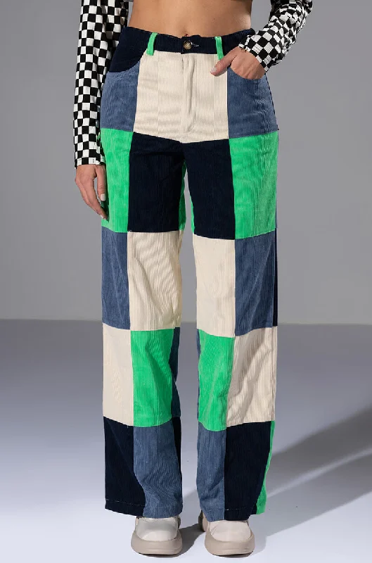 women's checkered pantsHALLIE COLOR BLOCKED WIDE LEG PANT