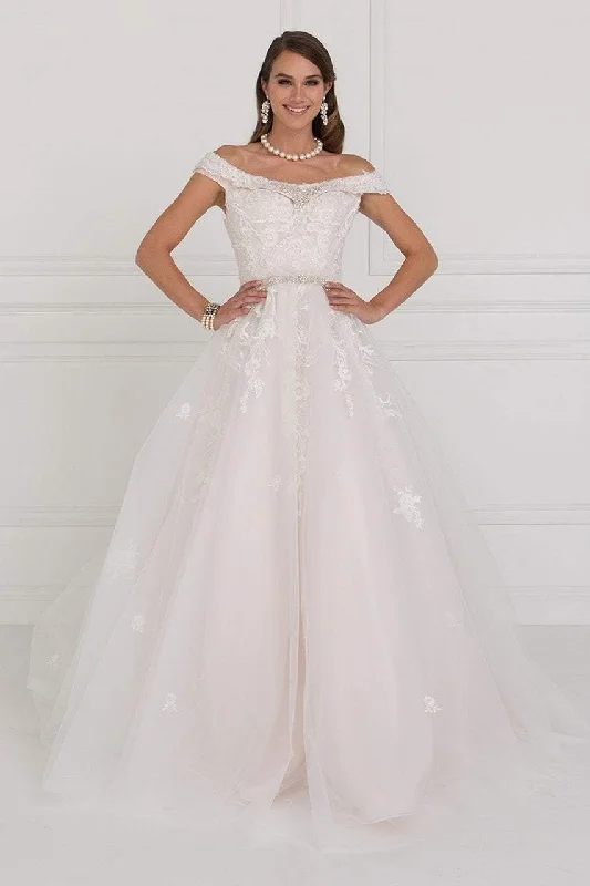 Formal Dress for ConcertsElizabeth K Bridal Jewel Adorned Off Shoulder Trailing Paneled Gown GL1589 - 1 Pc. Ivory/Champagne in size Small Available