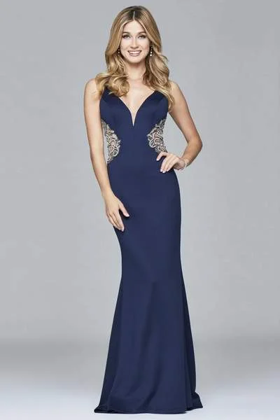 Formal Dress for Sustainable FashionFaviana - Beaded Fitted Neoprene Gown s7916 - 1 Pc Navy in size 0 Available