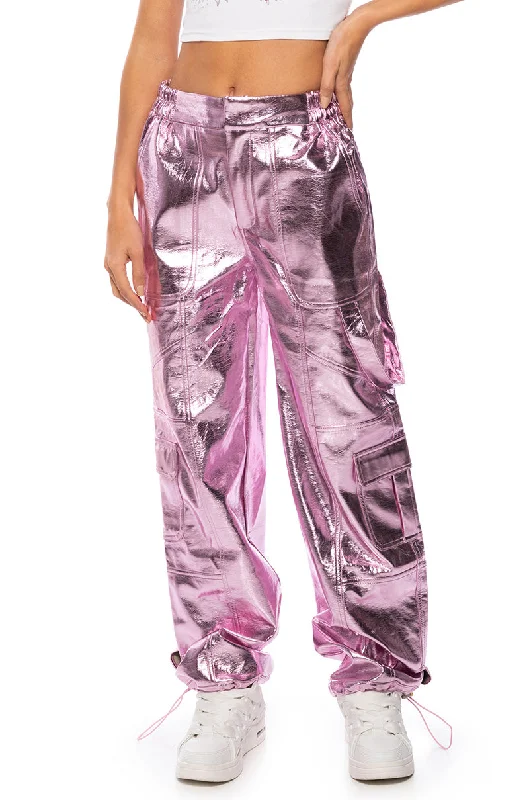 women's affordable pantsOUT OF THIS WORLD METALLIC CARGO