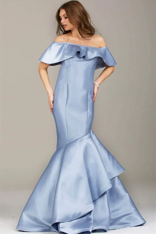 Formal Dress for International EventsJovani - Sleek Off Shoulder Mermaid Gown 54504SC - 1 pc Periwinkle In Size 6 Available