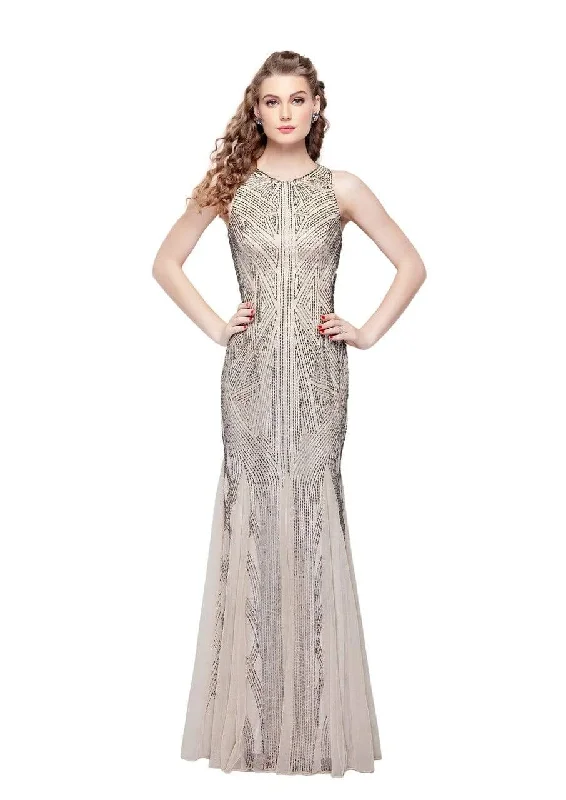 Formal Dress for Academic AwardsPrimavera Couture Beaded Geo Patterned Sleeveless Sheath Gown 1271 - 1 Pc. Champagne in size 4 Available