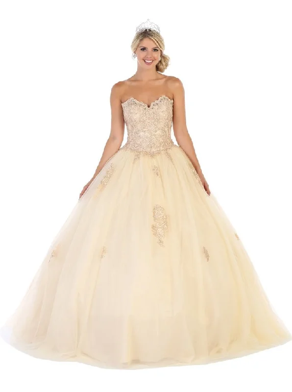 Formal Dress Alterations Near MeMay Queen - LK107SC Rose Applique Strapless Sweetheart Tulle Ballgown