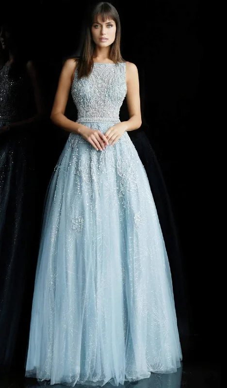 Formal Dress for Sustainable FashionJovani - Foliage Embellished Bateau Ballgown 62147 - 1 pc Light Blue In Size 12 Available