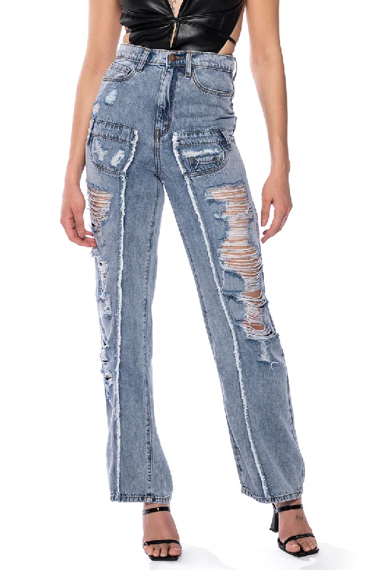 women's formal pantsIMPACT ON YOU DISTRESSED WIDE LEG HIGH RISE JEANS