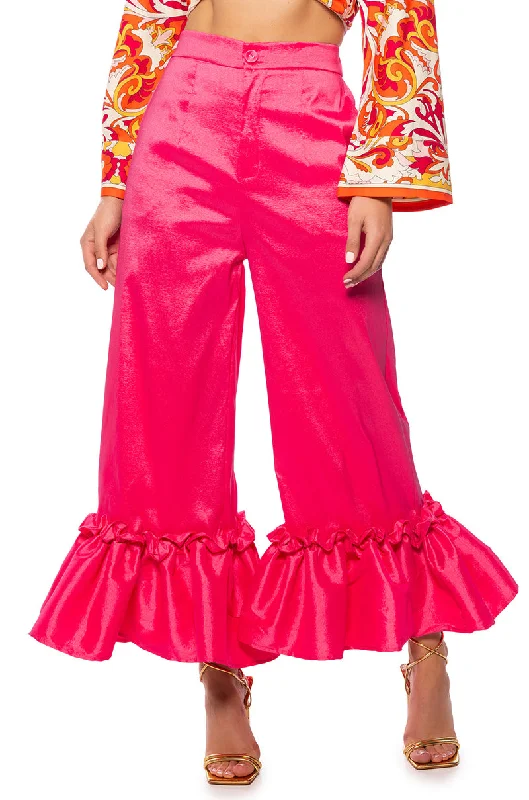 women's button-fly pantsVERONA RUFFLE HEM TROUSER IN PINK