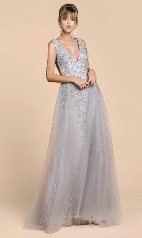 Formal Dress for Military BallsAndrea and Leo - A0518 Plunging V-Neck Beaded Tulle Gown