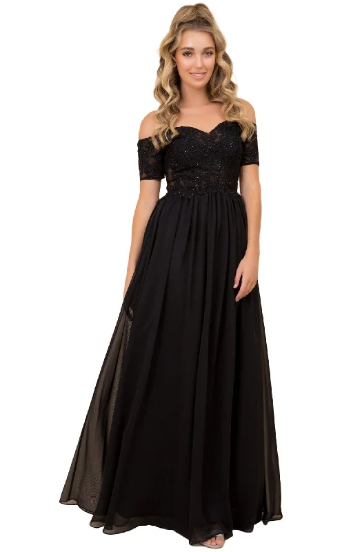 Formal Dress for Semi-Formal EventsNox Anabel - A061SC Beaded Lace Off Shoulder A-Line Gown