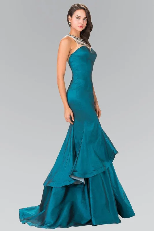 Formal Dress for WeddingsElizabeth K - Beaded Illusion Jewel Mermaid Gown GL2290 - 1 pc Teal In Size S Available