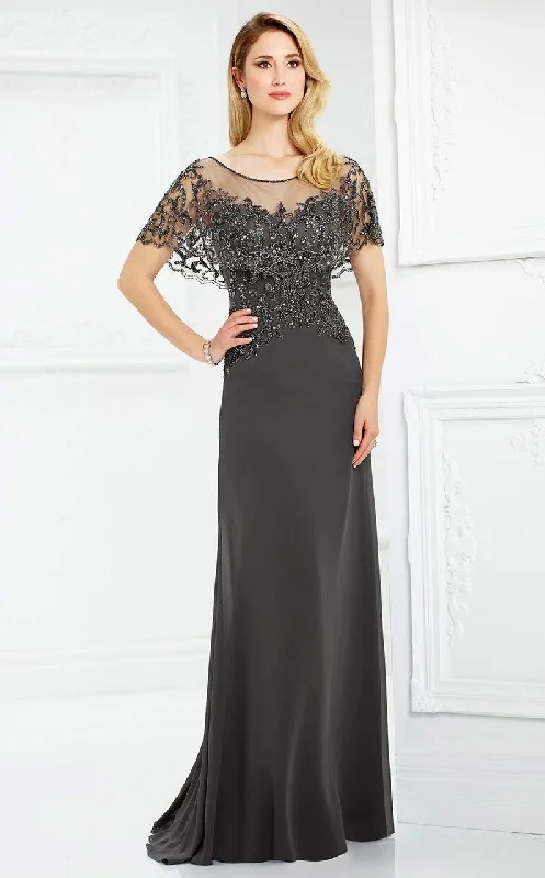 Formal Dress for Humanitarian AwardsMontage by Mon Cheri - Beaded Sheer Capelet Sheath Gown 217947