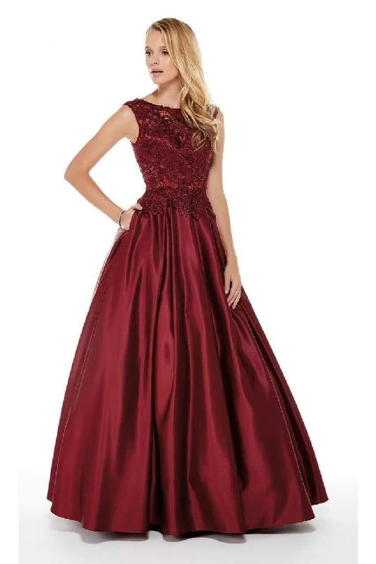 Formal Dress for Resort EventsAlyce Paris - 27010 Beaded Lace Top Satin Pleated Ballgown - 1 pc Burgundy in Size 12 Available