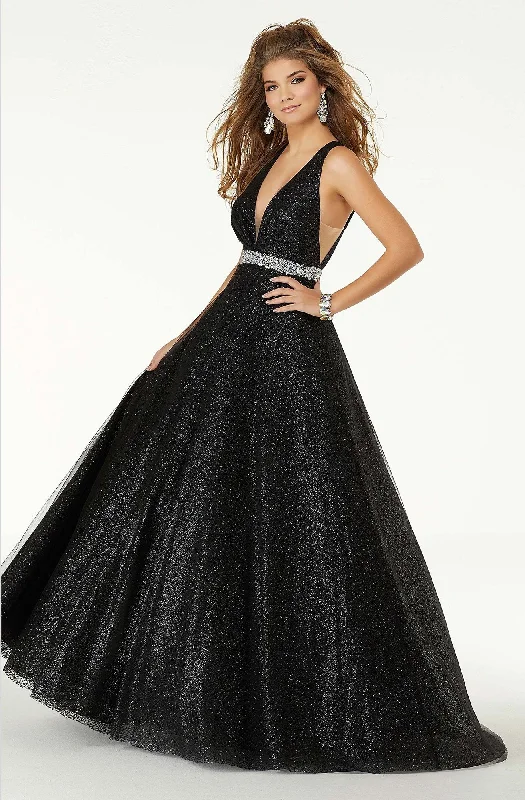 Formal Dress for Black-Tie Optional EventsMori Lee - Plunging V-Neck Glitter Ballgown 45097