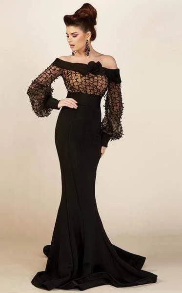 Formal Dress for Rustic ThemesMNM Couture - Bell Sleeve Ribbon Detailed Mermaid Gown S0006L