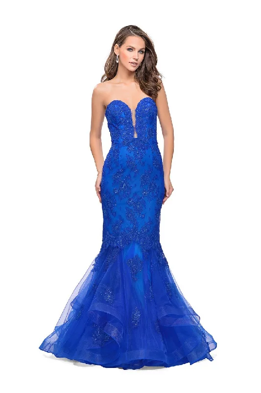 Formal Dress Shopping GuidesLa Femme Plunging Sweetheart Beaded Lace Gown 26219