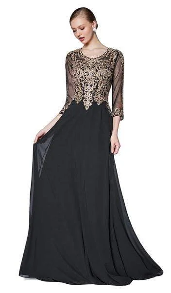 Formal Dress for Sports AwardsCinderella Divine - Lace Appliqued Bodice Flowy A-Line Chiffon Gown CD0129 - 2 pcs Mocha in Sizes L and 2X Available