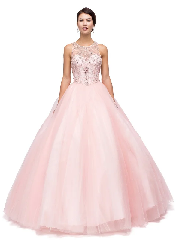 Formal Dress for ConcertsDancing Queen - Embellished Illusion Jewel Neckline Quinceanera Ball Gown 1160