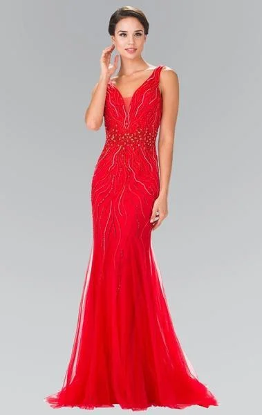 Formal Dress for Tennis TournamentsElizabeth K Sleeveless V-Neck Mermaid Gown GL2344 - 1 pc Red in Size M Available