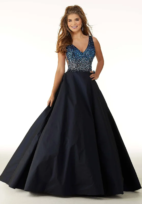 Women's Formal Dress OptionsMori Lee - Beaded V-Neck Softly Pleated Skirt Ballgown 45037