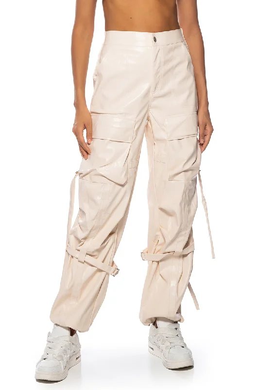 women's spandex pantsMOVING UP CARGO FAUX LEATHER PANT