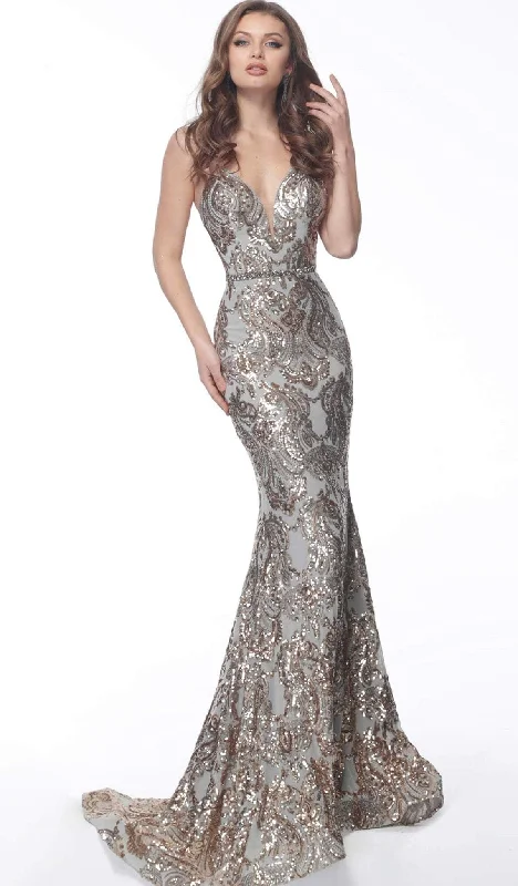 Formal Dress for Oscar NightsJovani - Beaded Plunging Sweetheart Long Gown 67347SC - 2 pcs Gold/Silver in Sizes 4 and 18 Available