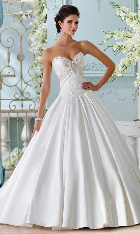 Formal Dress for Indoor WeddingsMon Cheri - Strapless Sweetheart Beaded Lace Satin Ballgown 116200