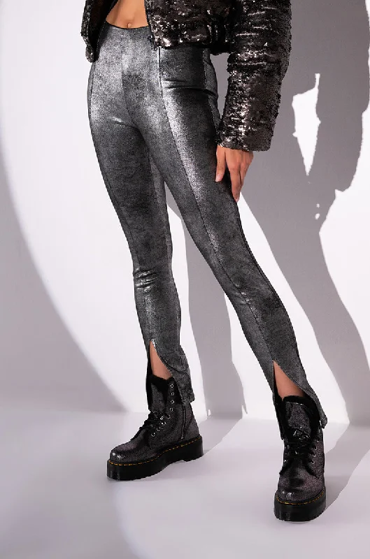 women's hot pantsINTO THE NIGHT METALLIC SPLIT HEM PANT