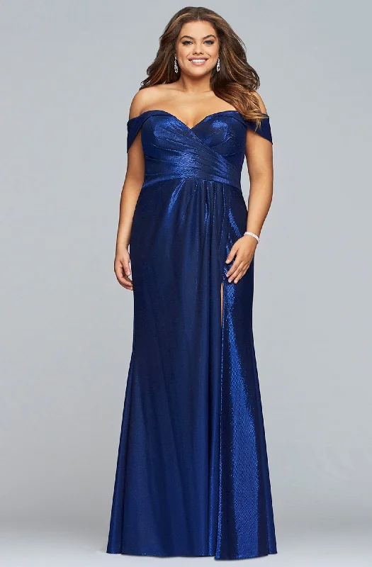 Formal Dress for Science AwardsFaviana - 9457SC Shimmer Metallic Stretch Off-Shoulder Plus Size Gown