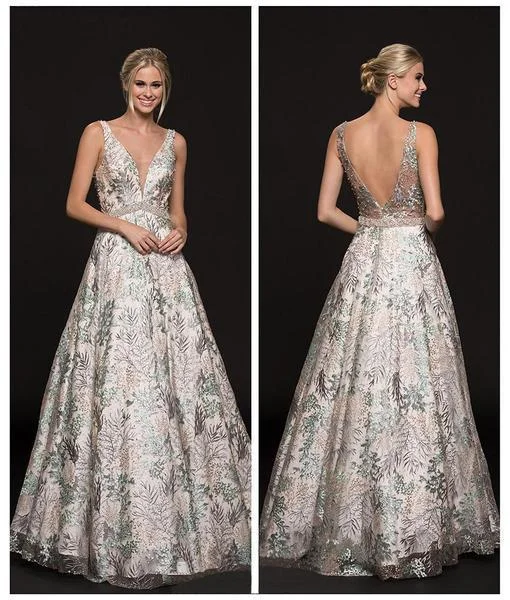 Formal Dress for Science AwardsColors Couture - Sleeveless Ornate Lace A-Line Gown J051 - 1 pc Nude/Multi In Size 6 Available