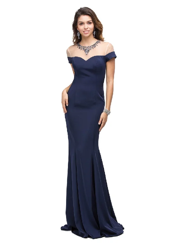 Formal Dress for Opera NightsDancing Queen Jeweled Illusion Short Sleeve Long Gown - 1 pc Navy In Size L Available