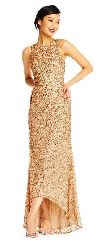 Formal Dress for Masquerade BallsAdrianna Papell - High Low Sequin Beaded Sleeveless Gown AP1E201754 - 1 pc Champagne Gold In Size 16 Available